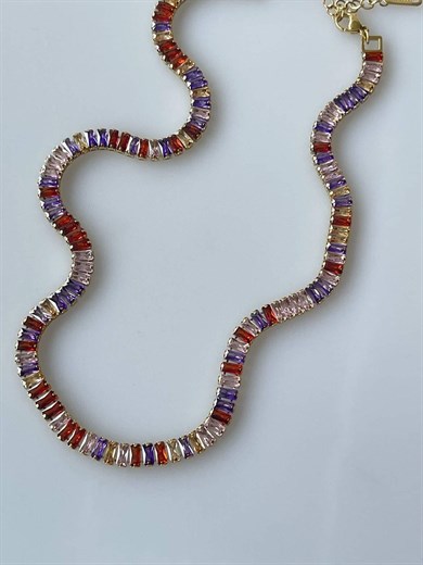 Çelik Renkli Baget Taşlı Kolye (47 Cm)