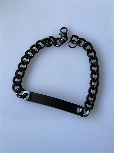 Çelik Siyah İsim Yazdırılabilir Künye Bileklik (21 Cm)
