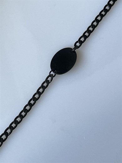 Çelik Siyah İsim Yazdırılabilir Künye Bileklik (21 Cm)