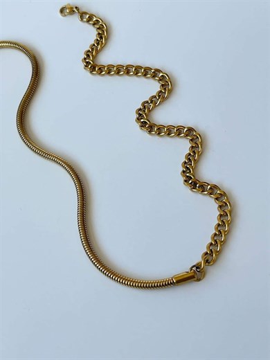 Çelik Tasarım İki Tarafı Farklı Snake Zincir Kolye (46 Cm)