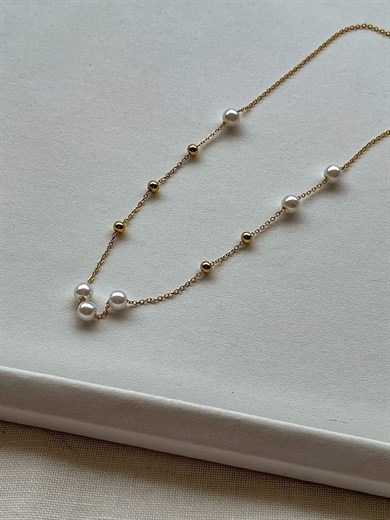 İnci Gold Karışımlı Zincir Kolye (45 Cm)