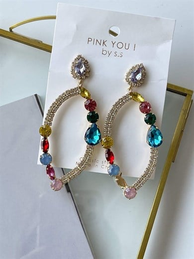 İthal Mavi Renkli Taşlı Küpe (8 Cm)
