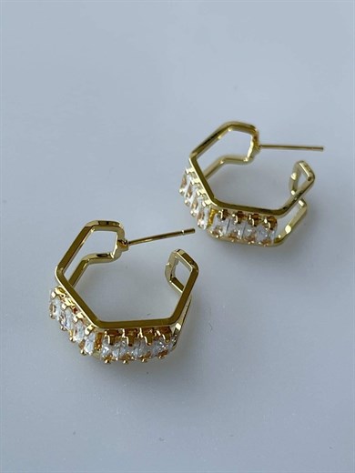 Özel Kaplama Gold Baget Taşlı Küpe (2 Cm)