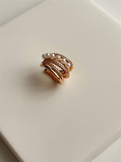 Özel Kaplama İncili Beyaz Zirkon Taşlı Tekli Ear Cuff Küpe (1.5 Cm)