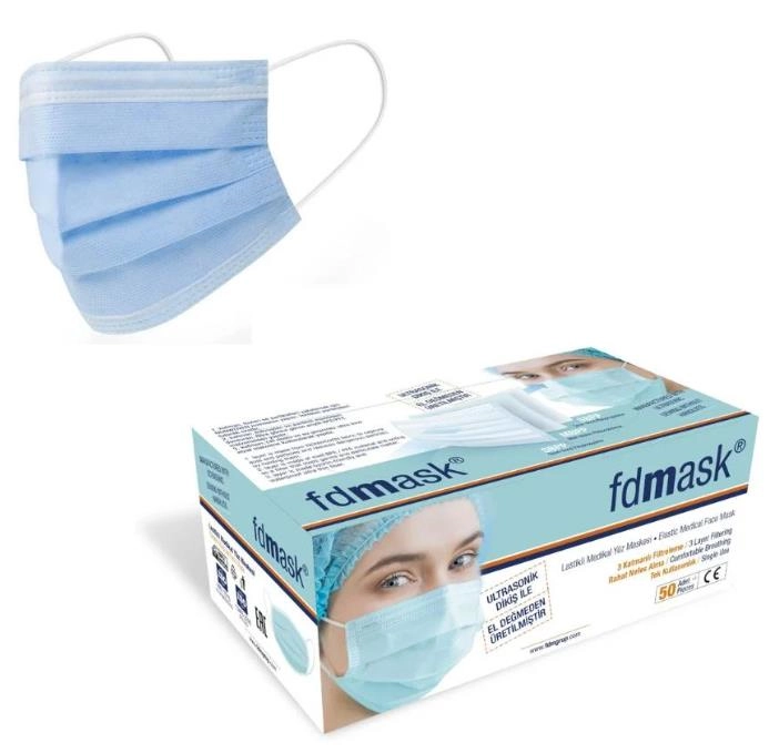 Fdmask Meltblown Maske 3 Katlı Telli 50 Adet Mavi