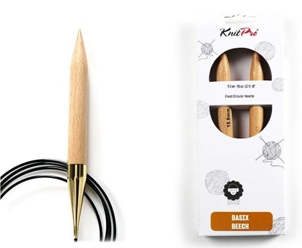 KnitPro Basix Beech Sabit Misinalı Ahşap Şiş 150 cm 15.00 mm