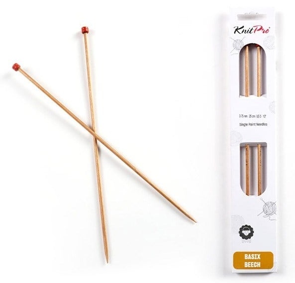 KnitPro Basix Beech Tek Uçlu Ahşap Örgü Şiş 25 cm 3.75 mm