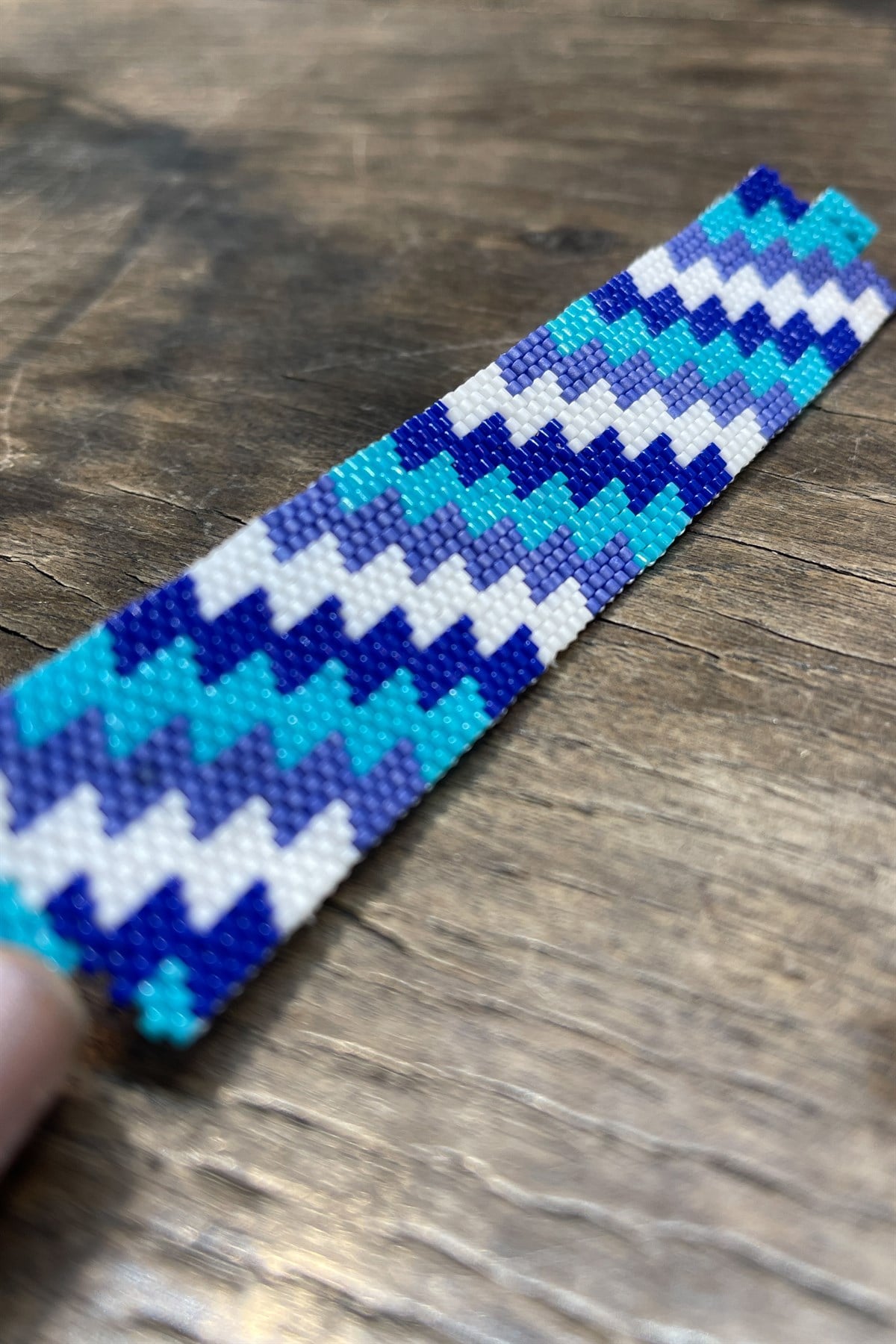 Mavi-Beyaz Zigzag Desen Kalın Miyuki Bileklik