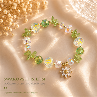 Swarovski Çiçek Sallantılı Yeşil Bileklik
