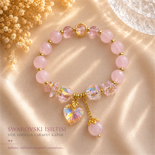 Swarovski Kalp Sallantılı Pembe Bileklik