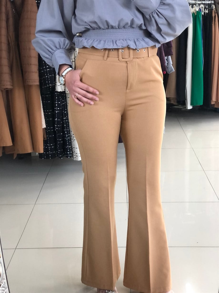 KADIN İSPANYOL PAÇA PANTOLON CAMEL