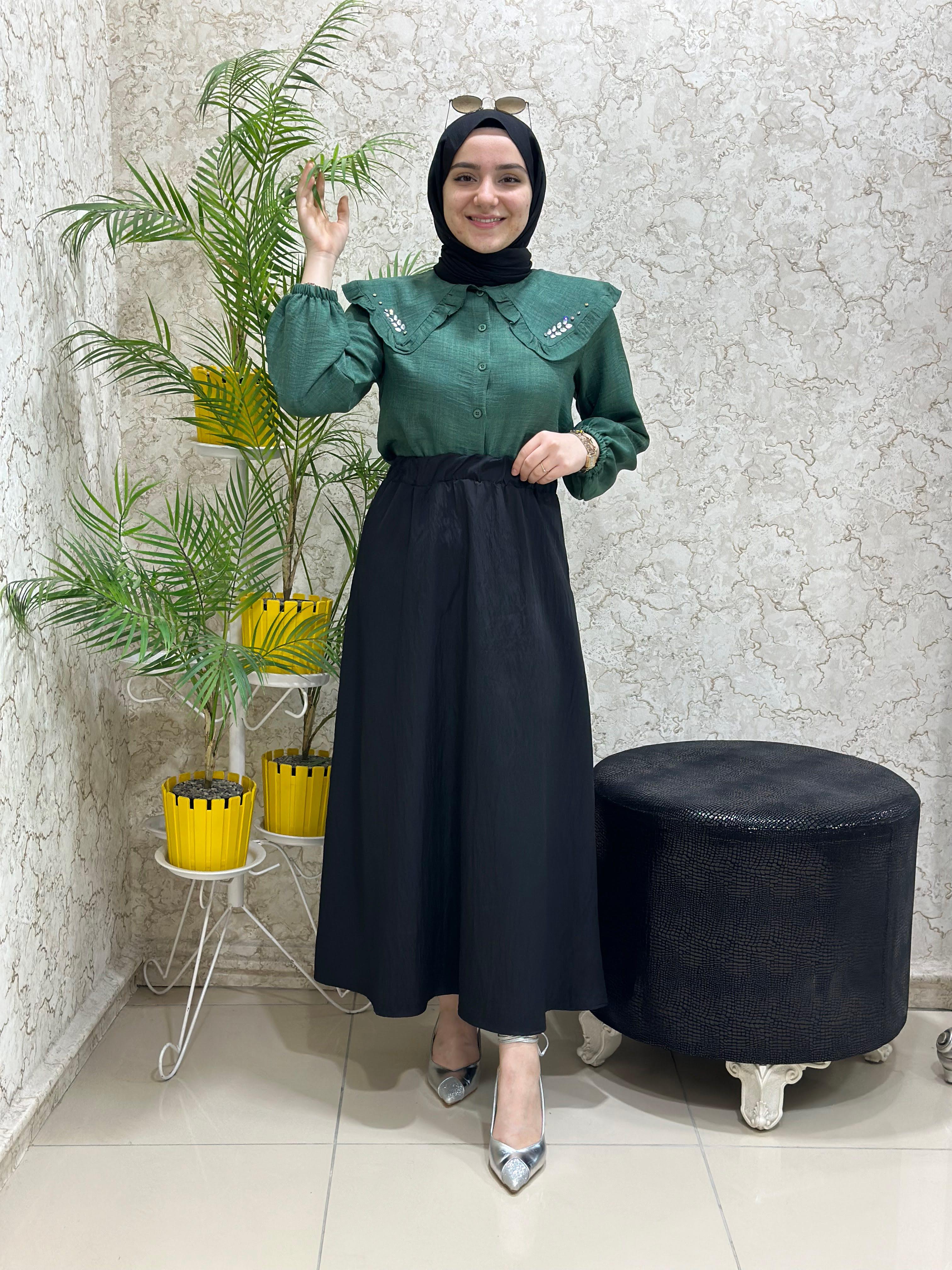 Yeni Sezon Bebe Yaka Yazlık Gömlek Yeşil