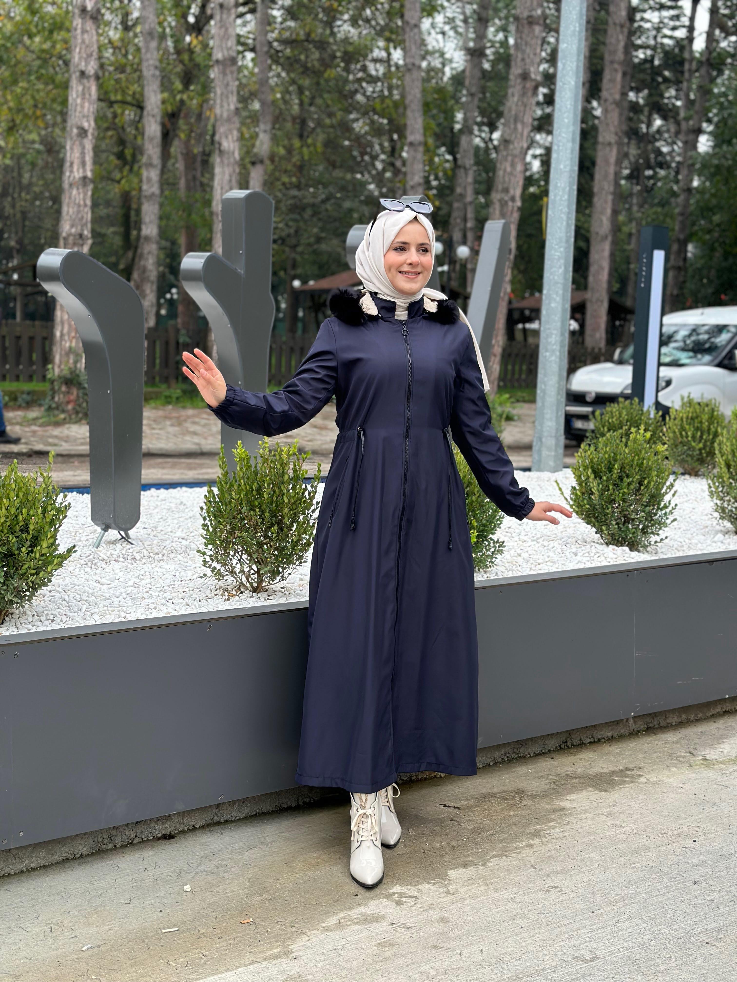 Güneş Kombin İçi Pamuk Kürklü Kaban Lacivert