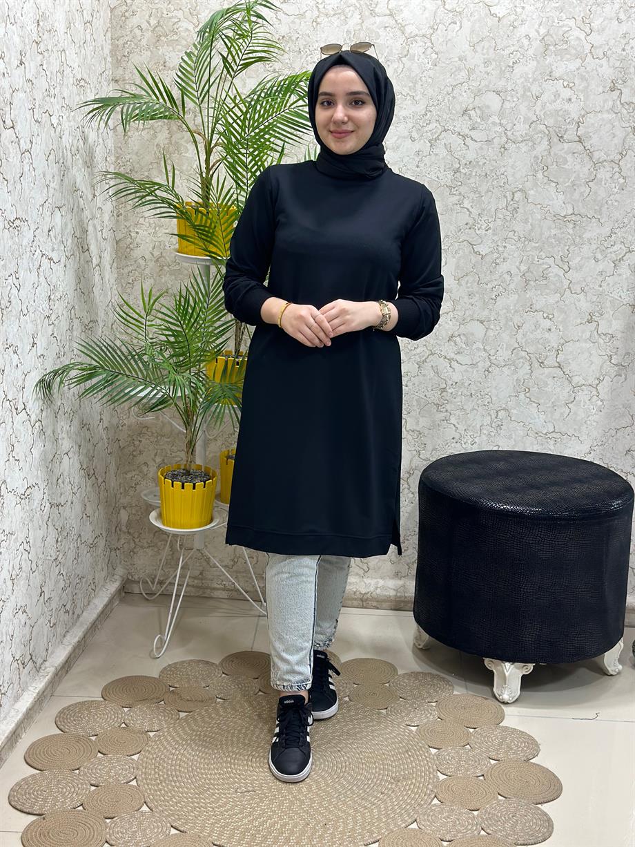 Güneş Kombin Tesettür Tunik Siyah