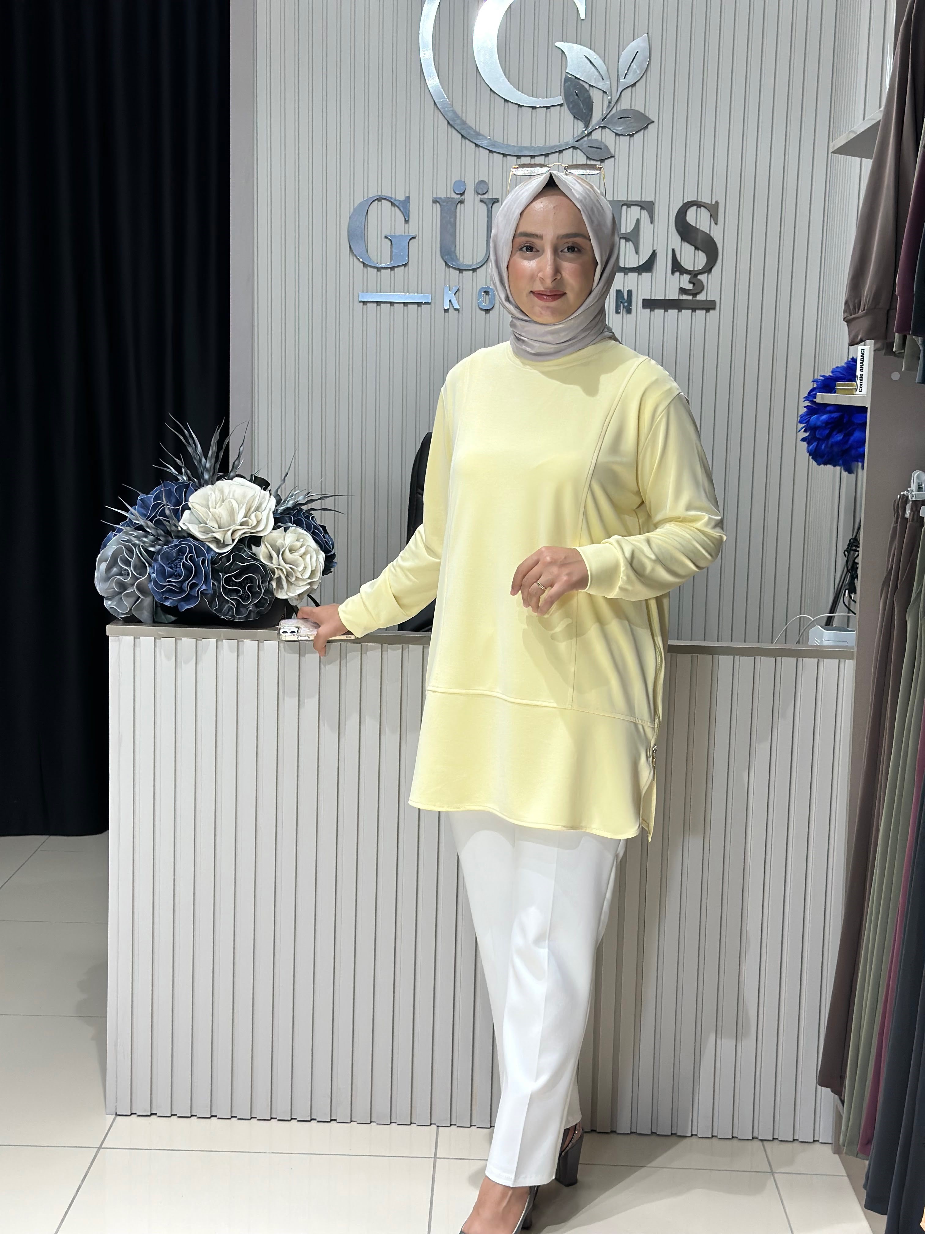 Güneş Kombin Yandan Fermuar Detaylı Tunik Sarı