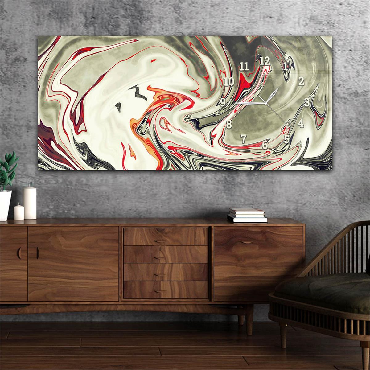 Yatay Saatli Yandan Sanat ve Doğa Temalı Cam Tablo 146