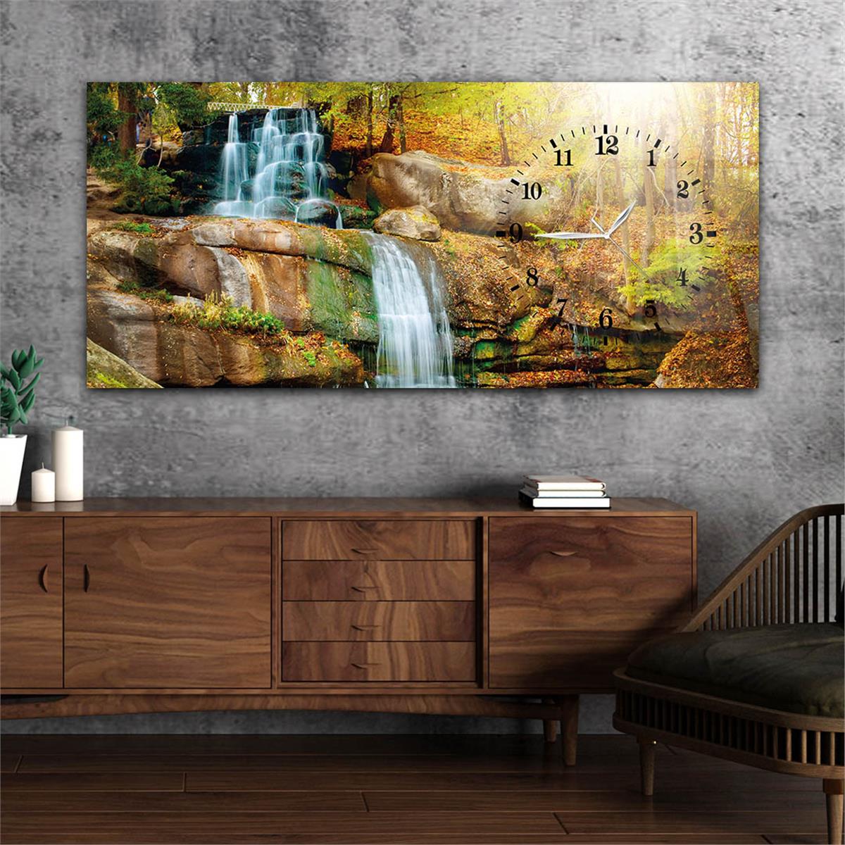 Side-Clock, Art And Nature-Themed Horizontal Glass Wall Painting 066