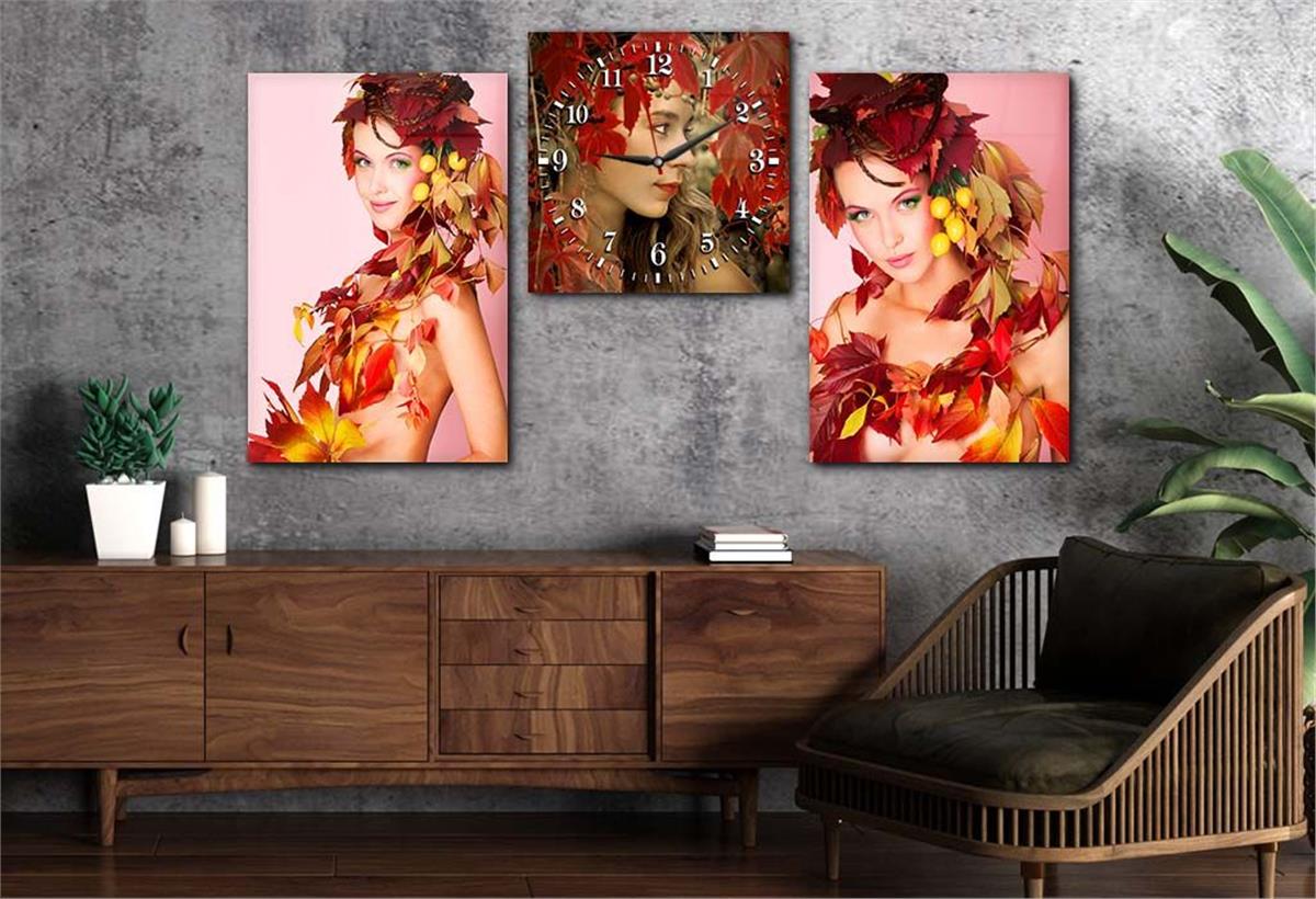 Tempered Glasss Wall Arts Art-Themed Set with Clock