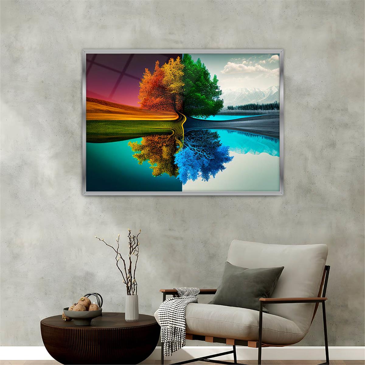Aluminum-Framed Natured-Themed Tempered Glass Wall Art 029