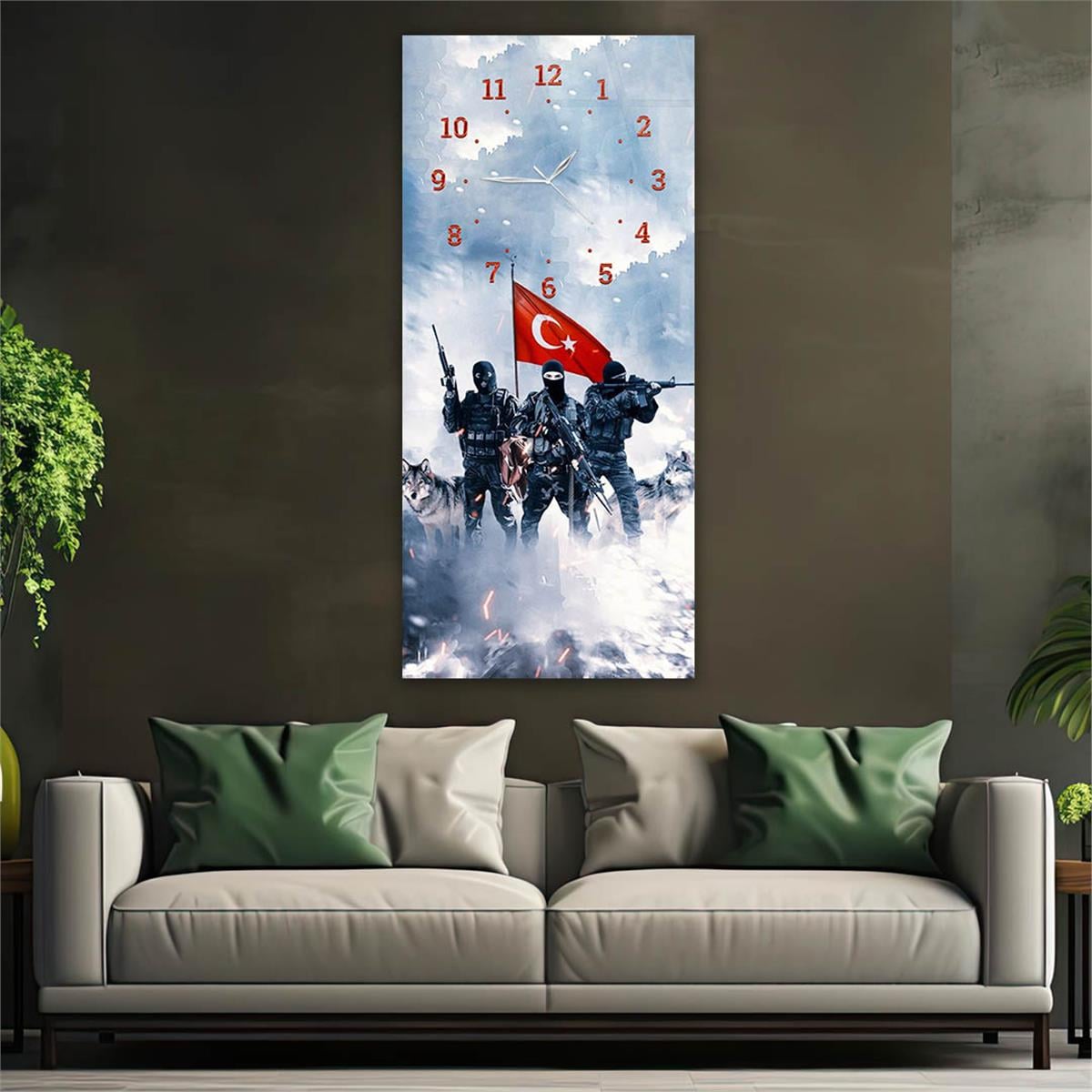 Vertical National Themed Glass Wall Art with Clock at the Top 035