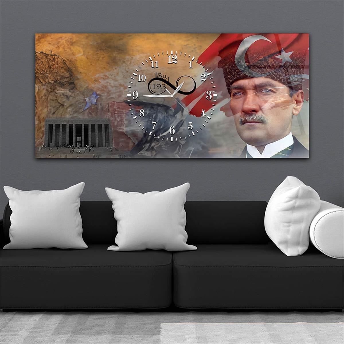 لوحة زجاجية أفقية ذات طابع وطني مع ساعة في الوسط 070