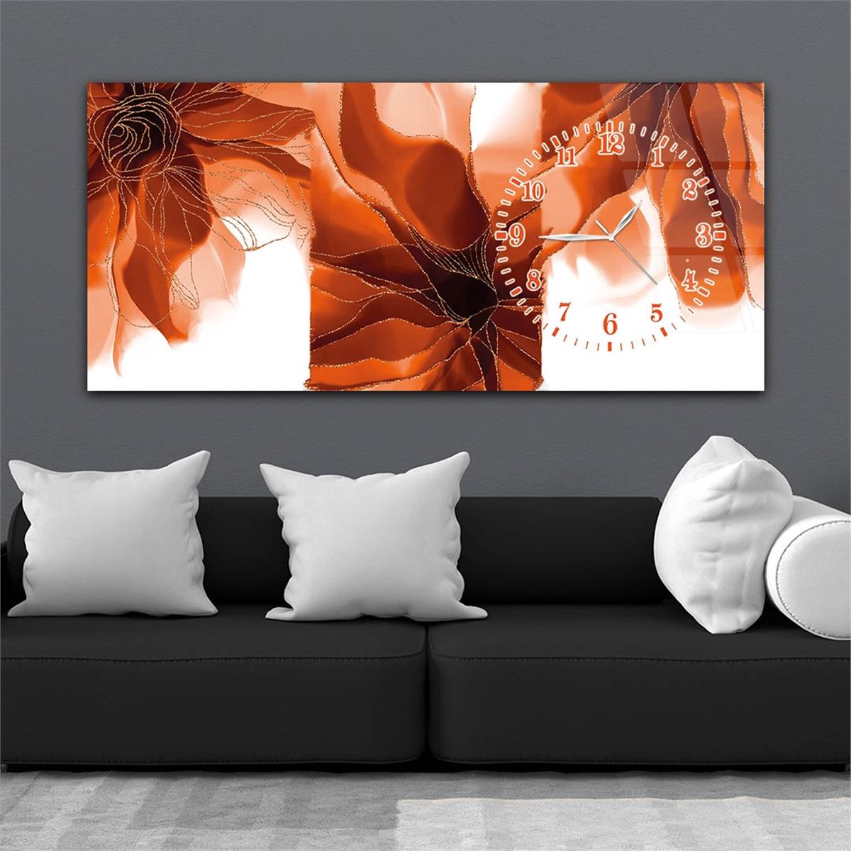 Yatay Saatli Yandan Sanat ve Doğa Temalı Cam Tablo 102