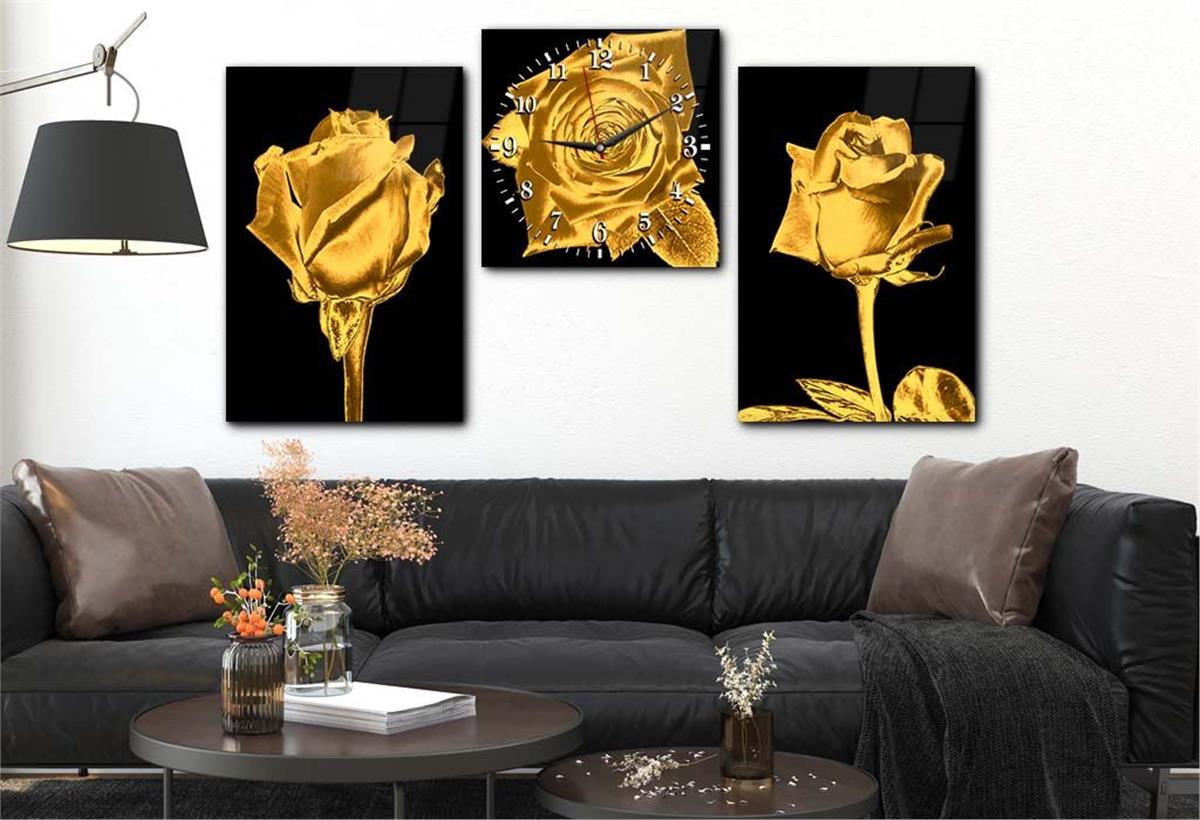 Tempered Glasss Wall Arts Art-Themed Set with Clock