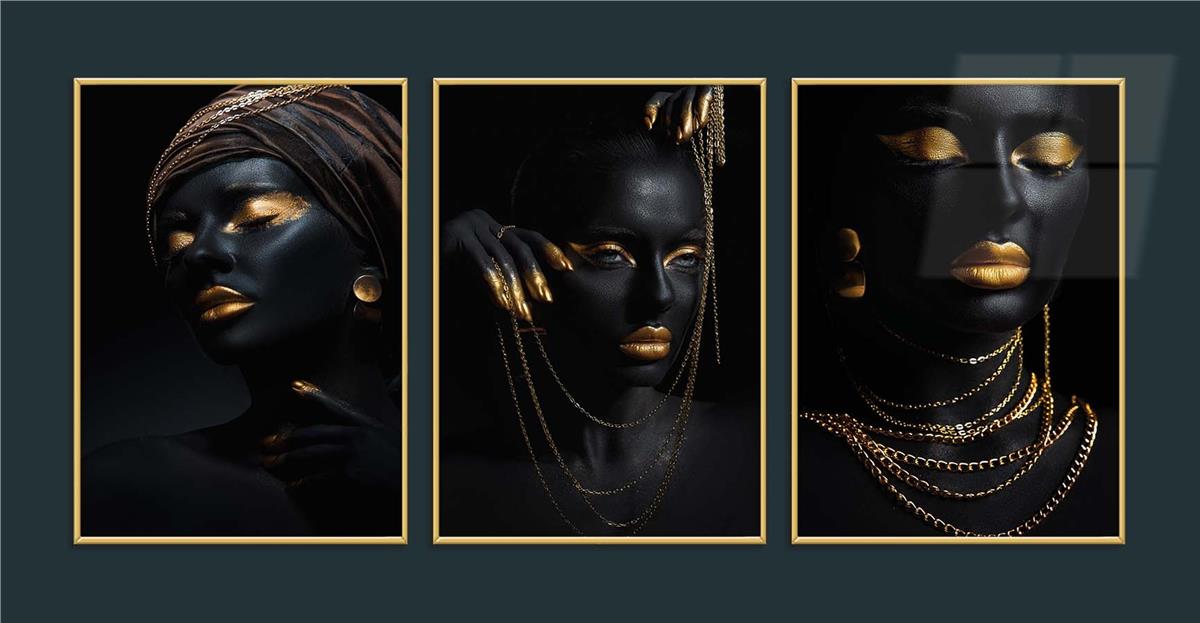 Alüminyum Çerçeveli Sanat Temalı 3lü Set MDF Tablo 0074