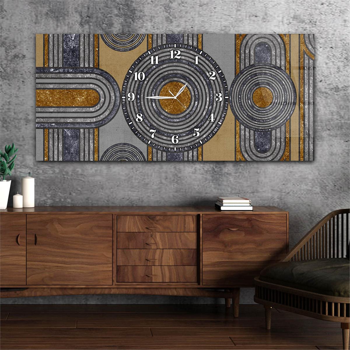 Yatay Saatli Ortadan Sanat Temalı Cam Tablo118