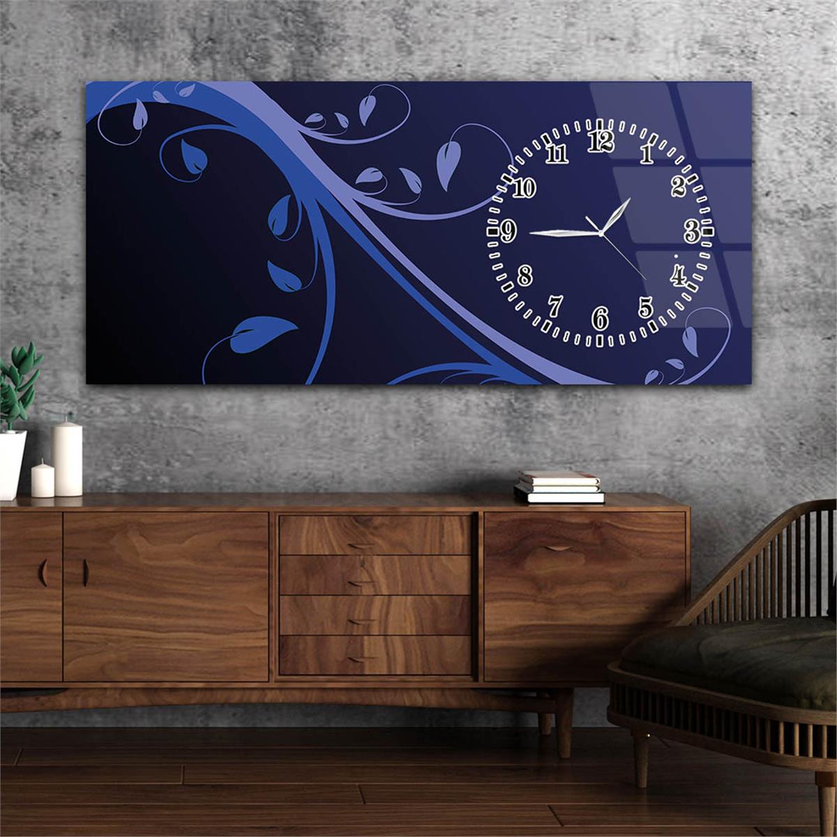 Yatay Saatli Yandan Sanat ve Doğa Temalı Cam Tablo 099