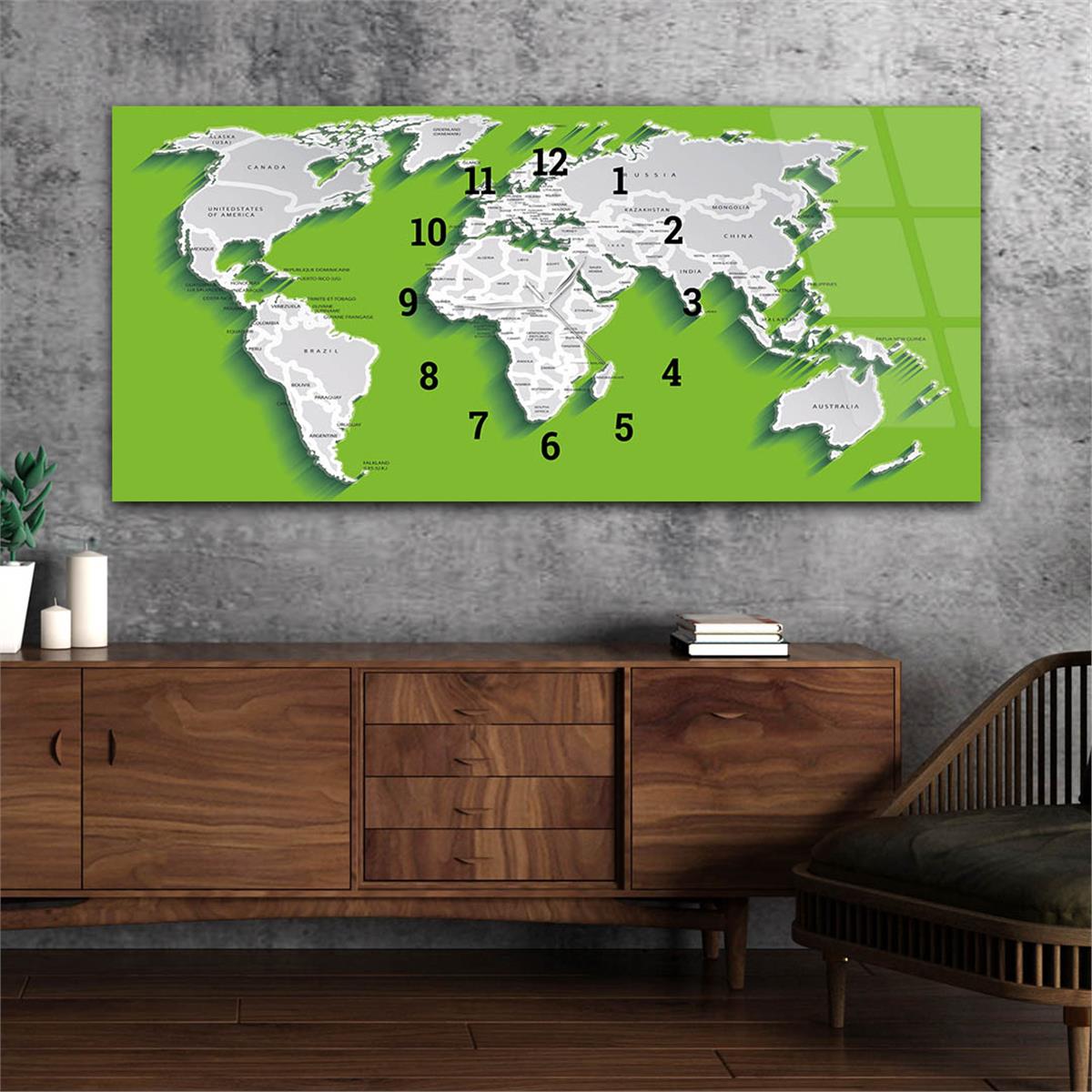 Yatay Saatli Ortadan Vatan Temalı Cam Tablo 090