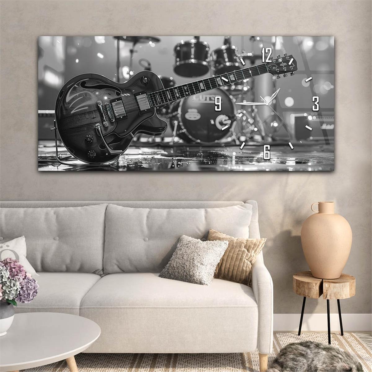 Yatay Saatli Yandan Sanat Temalı Cam Tablo 380