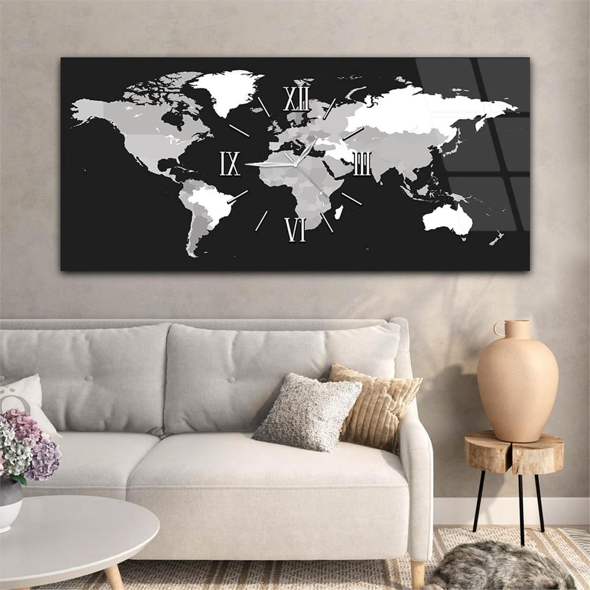 Yatay Ortadan Saatli  Sanat ve Doğa Temalı Cam Tablo 095