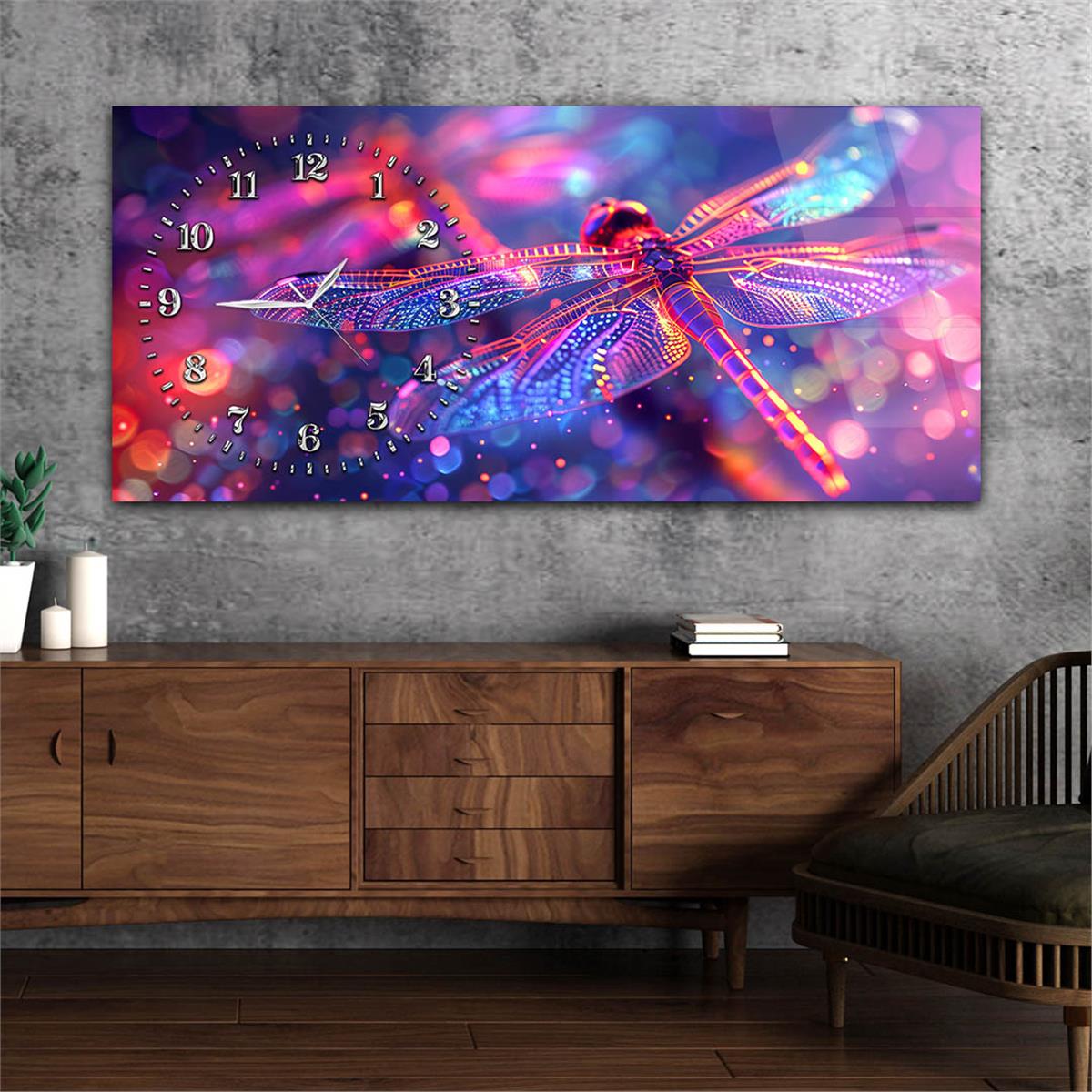 Yatay Saatli Yandan Sanat Temalı Cam Tablo 290