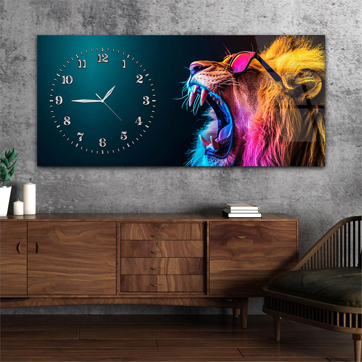 Yatay Saatli Yandan Sanat Temalı Cam Tablo 324