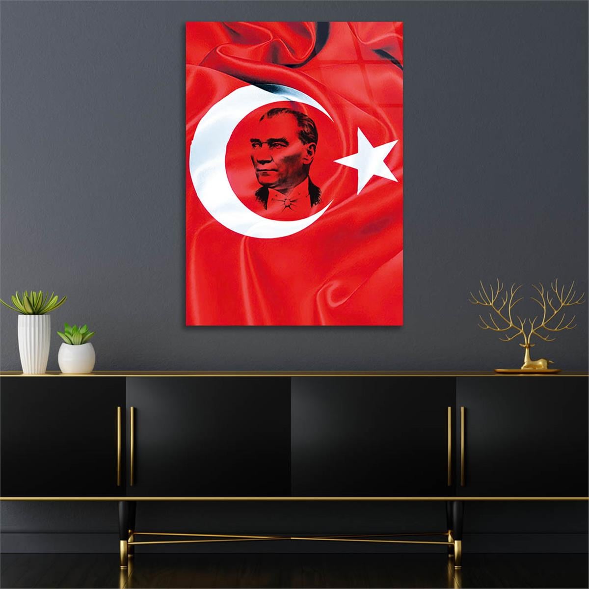 Turkish Flag and MUSATAFA KEMAL ATATÜRK Tempered Glass Wall Art