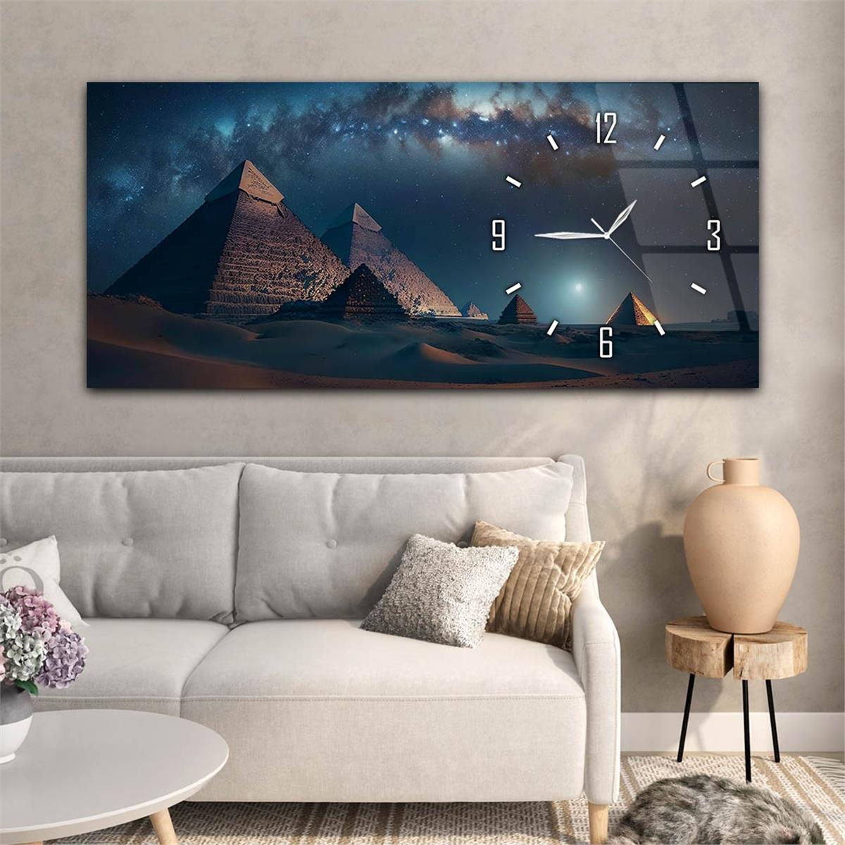 Yatay Saatli Yandan Sanat Temalı Cam Tablo 268