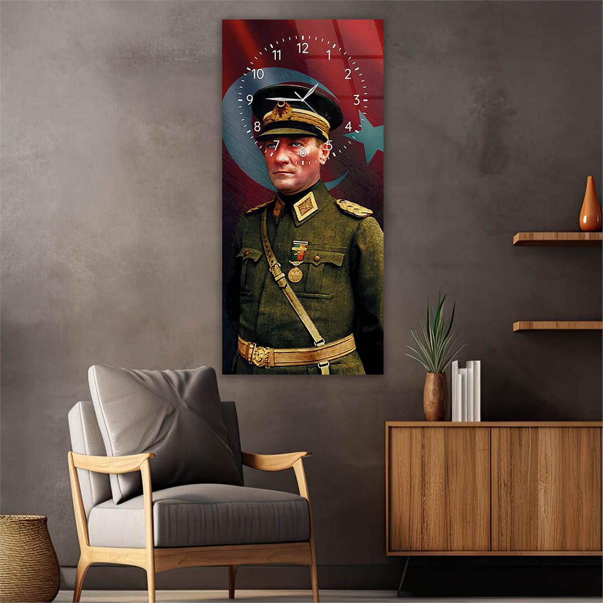 Vertical National Themed Glass Wall Art with Clock at the Top 003