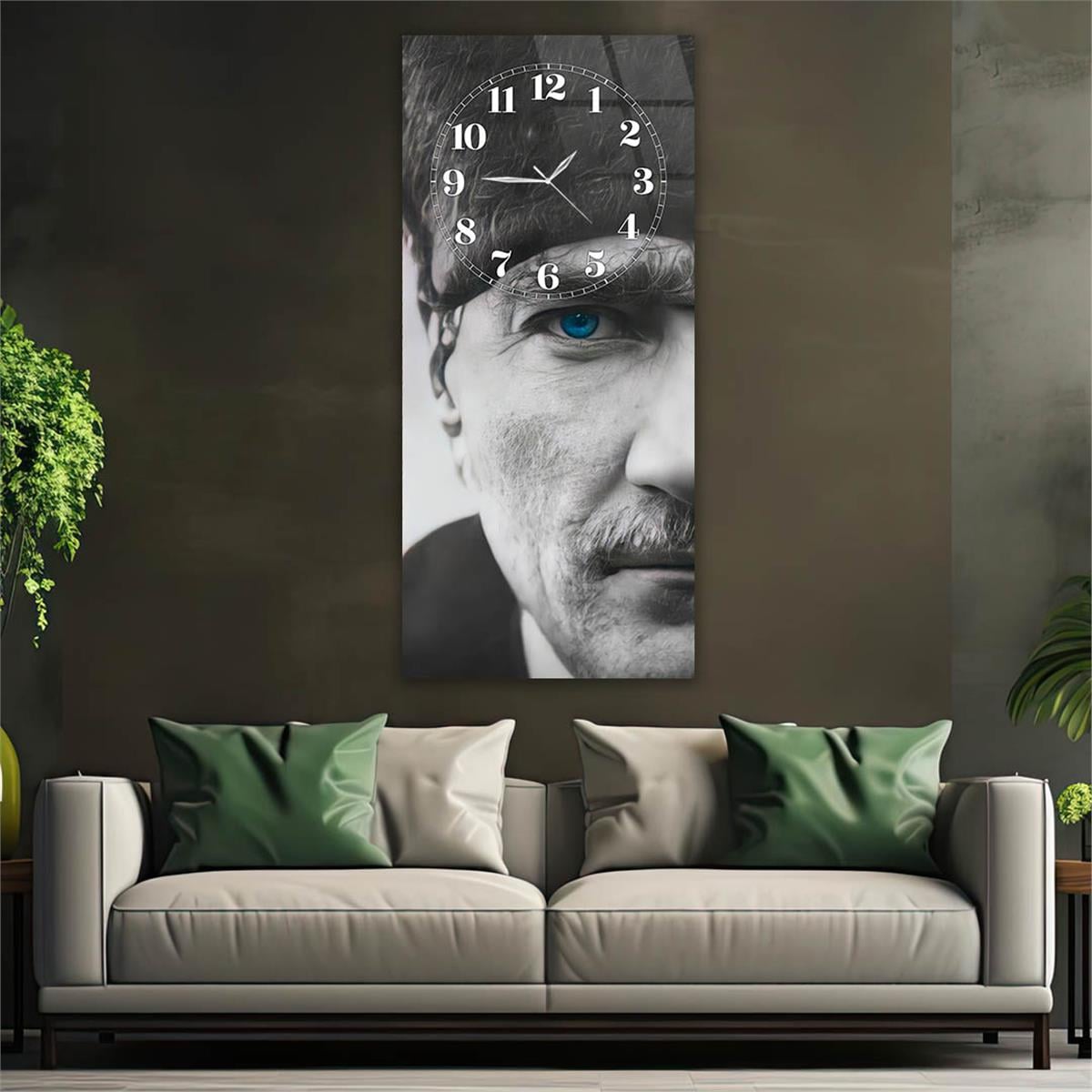 Vertical National Themed Glass Wall Art with Clock at the Top 010