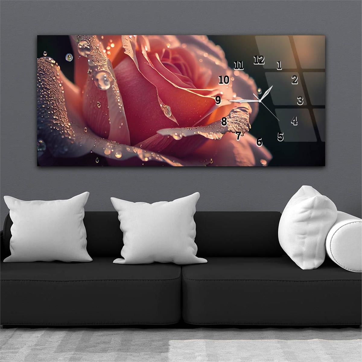 Yatay Saatli Yandan Sanat ve Doğa Temalı Cam Tablo 197