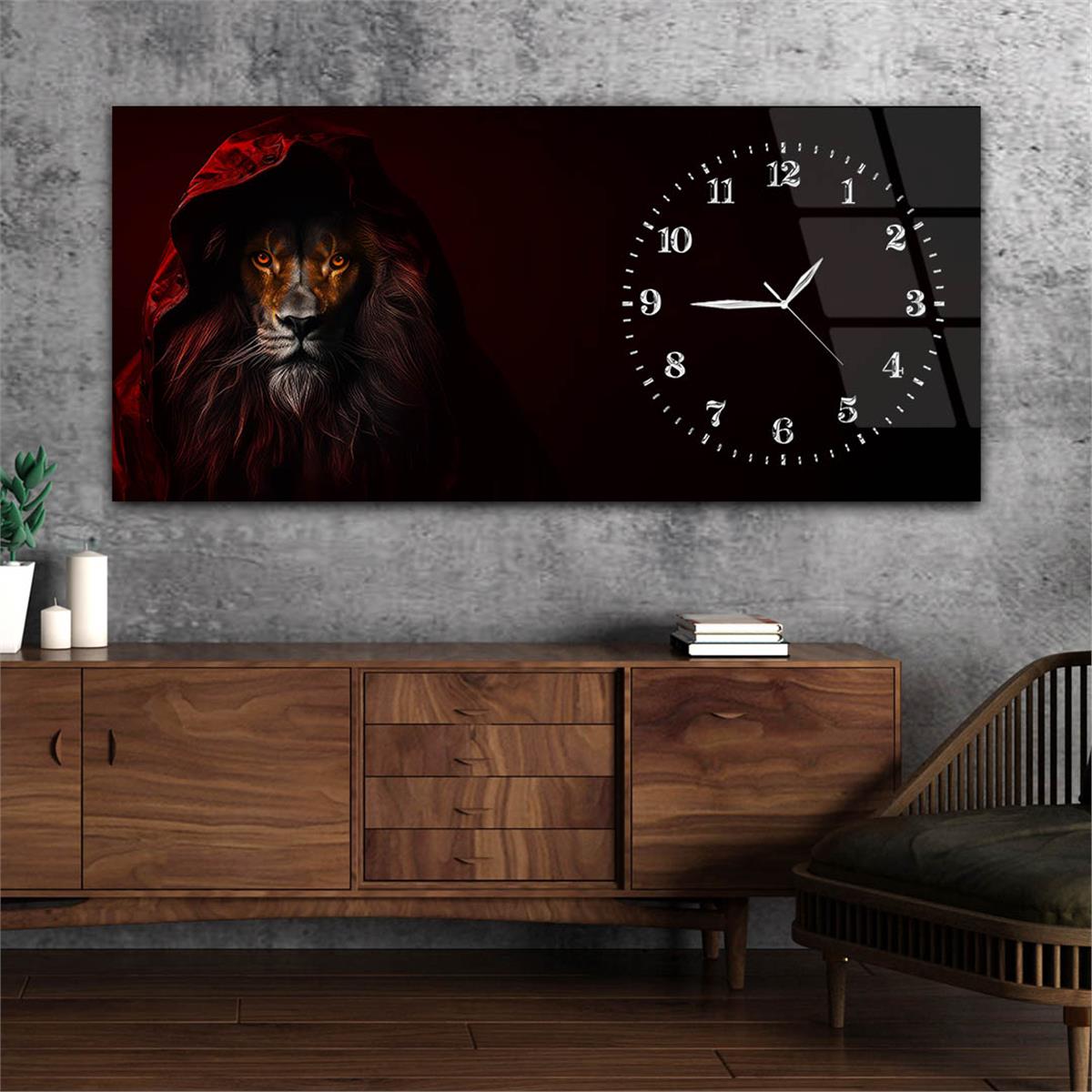 Yatay Saatli Yandan Sanat Temalı Cam Tablo 353