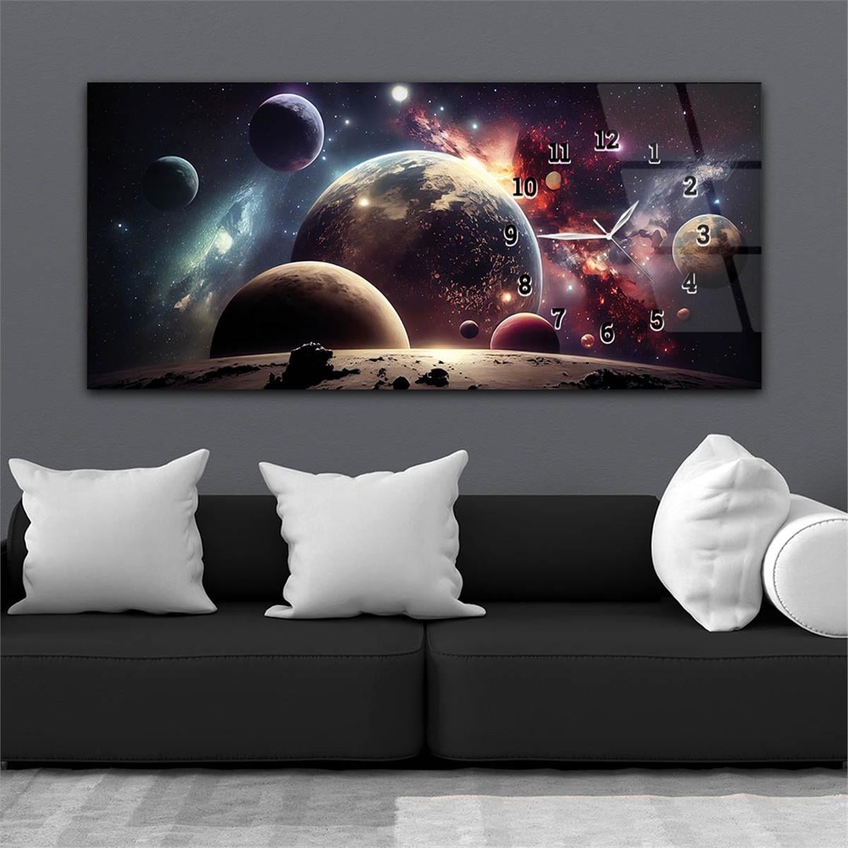 Horizontaal, Aan De Zijkant Voorzien Van Een Klok, Kunst en Natuur Thema Gehard Glasschilderij 184