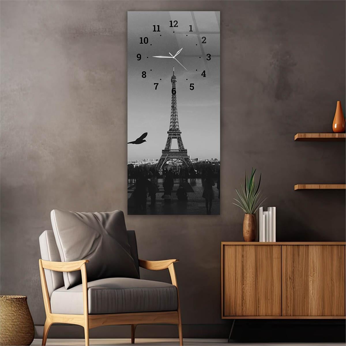 Vertical Art Themed Glass Wall Art with Clock at the Top 021