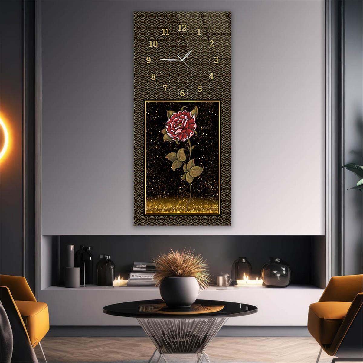 Vertical Art Themed Glass Wall Art with Clock at the Top 044