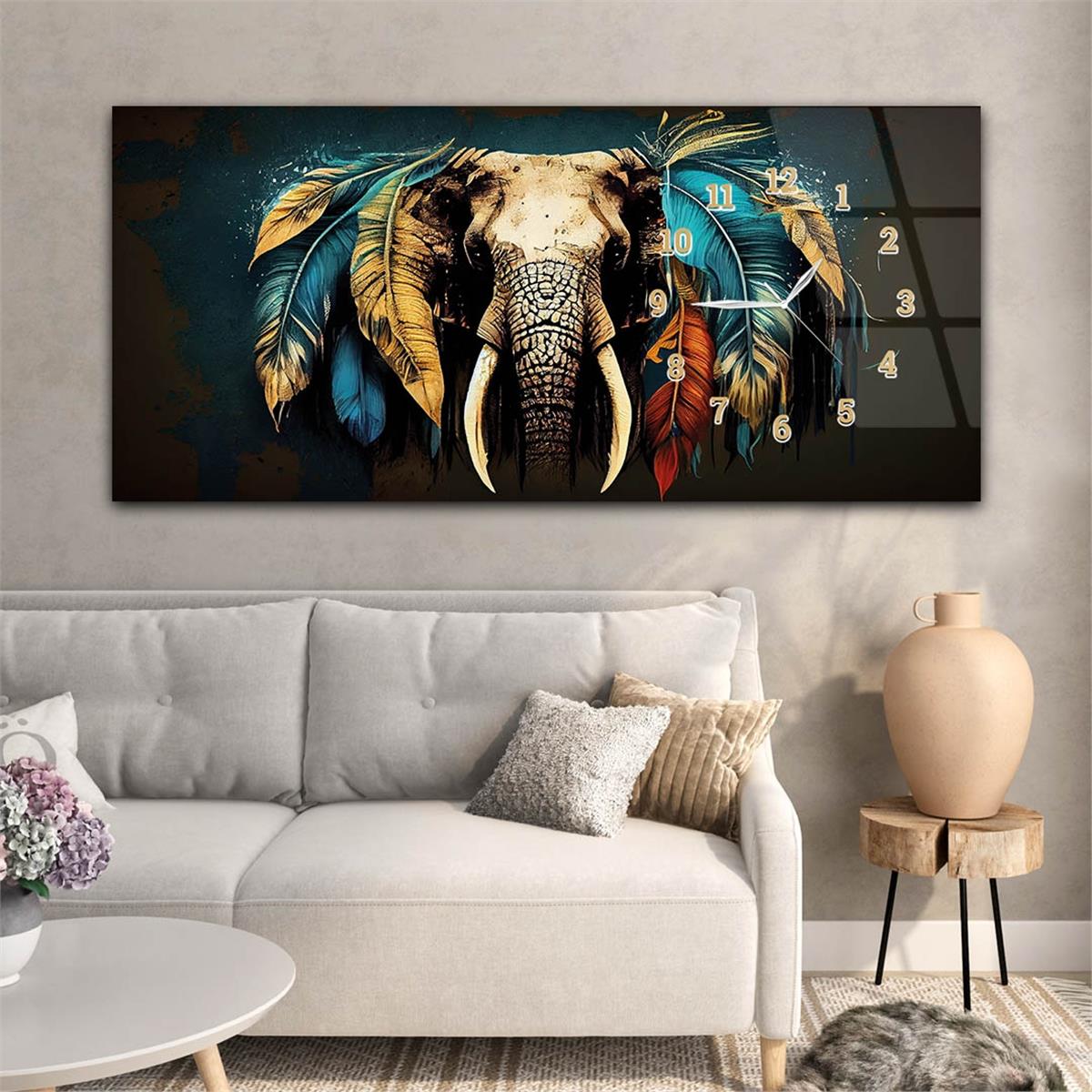 Yatay Saatli Yandan Sanat ve Doğa Temalı Cam Tablo 128