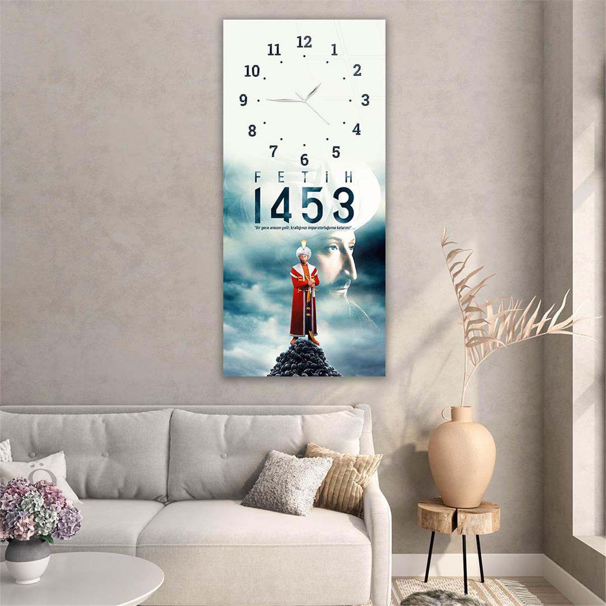Vertical National Themed Glass Wall Art with Clock at the Top 031