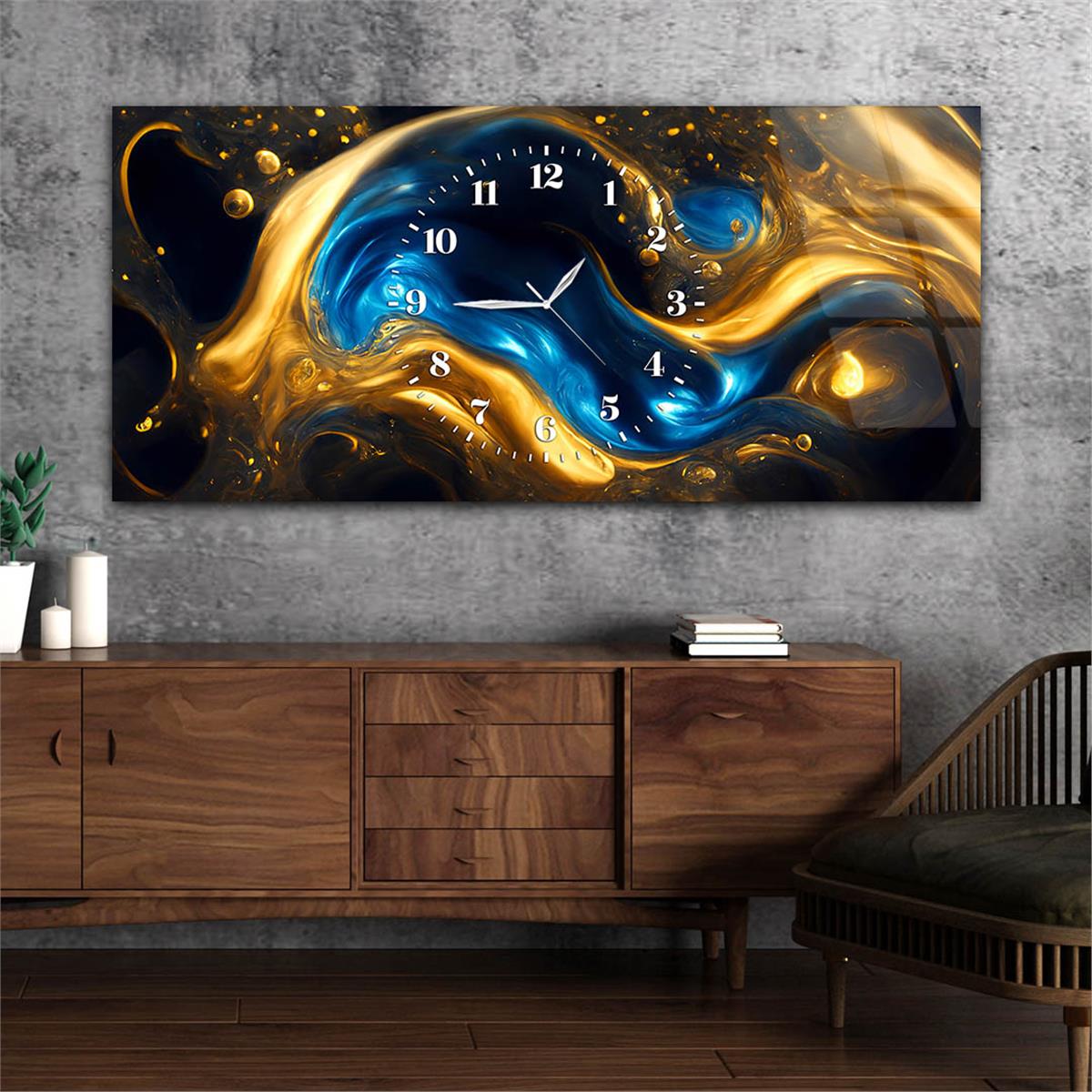 Yatay Saatli Ortadan Sanat Temalı Cam Tablo137