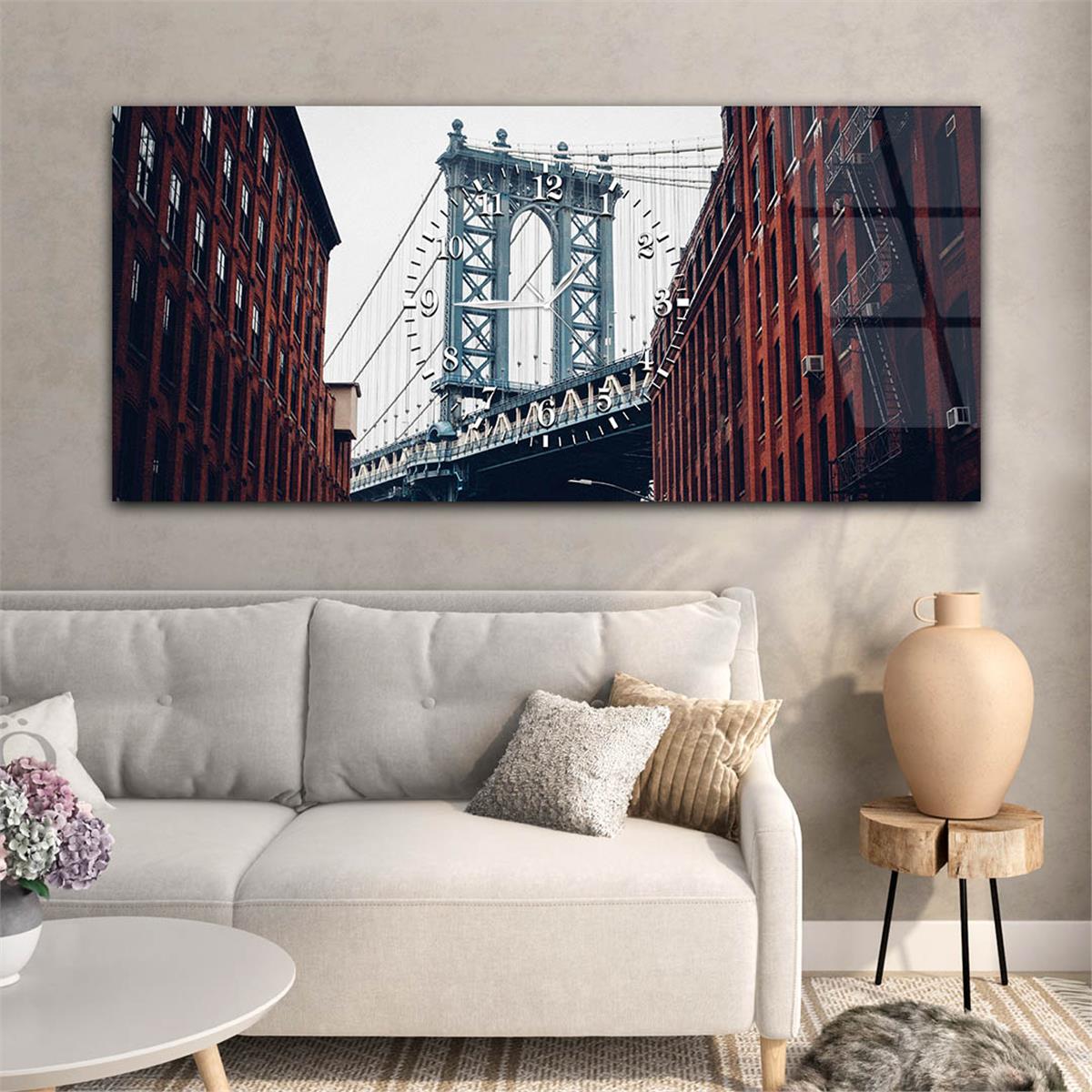 Yatay Ortadan Saatli  Sanat ve Doğa Temalı Cam Tablo 012