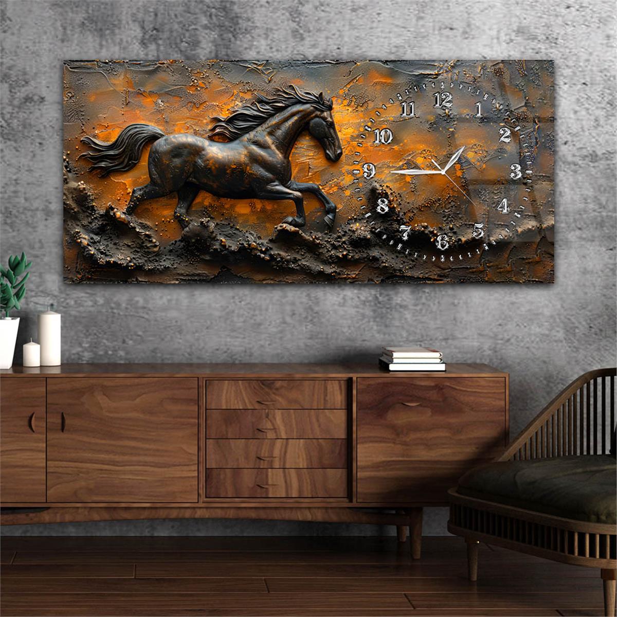 Yatay Saatli Yandan Sanat Temalı Cam Tablo 281