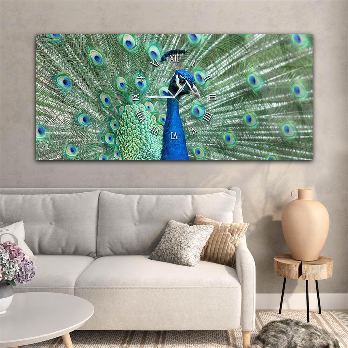 لوحة زجاجية أفقية ذات طابع فني و طبيعي مع ساعة في الوسط 026